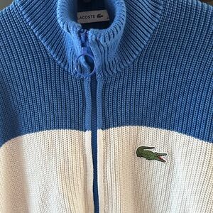 Lacoste Men's Zip-Up Sweater in Blue and White